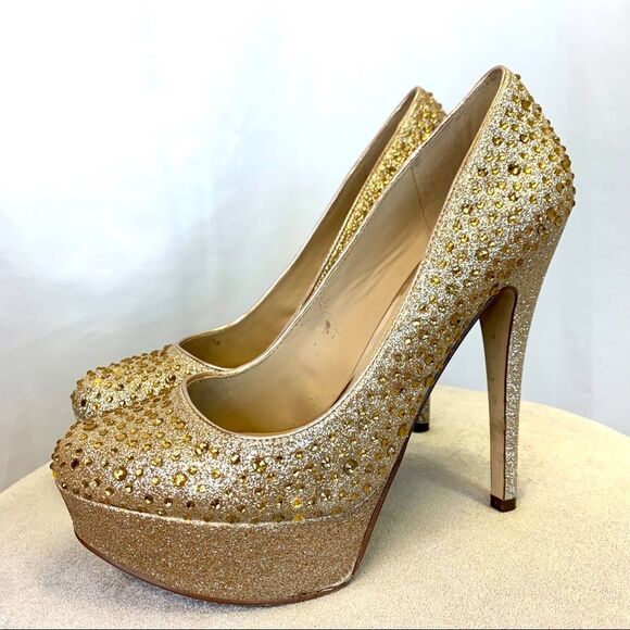 Aldo Gold glitter rhinestone platform high heel pumps size 7.5 - Picture 3 of 9